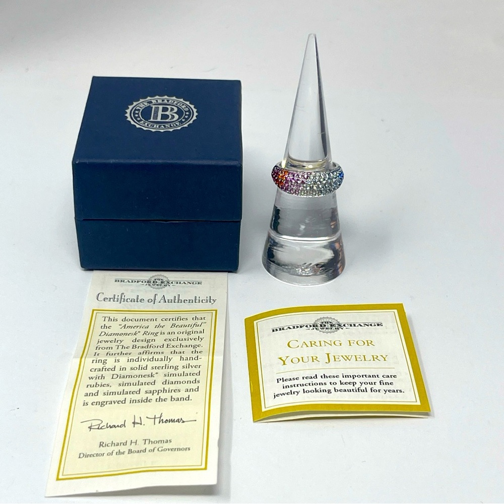 Bradford Exchange “America The Beautiful” SS  Sz 5.75 NIB W/COA Simulated Gems
